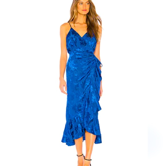 MAJORELLE Dresses & Skirts - MAJORELLE Albany Midi Wrap Dress in Cobalt Blue Size S